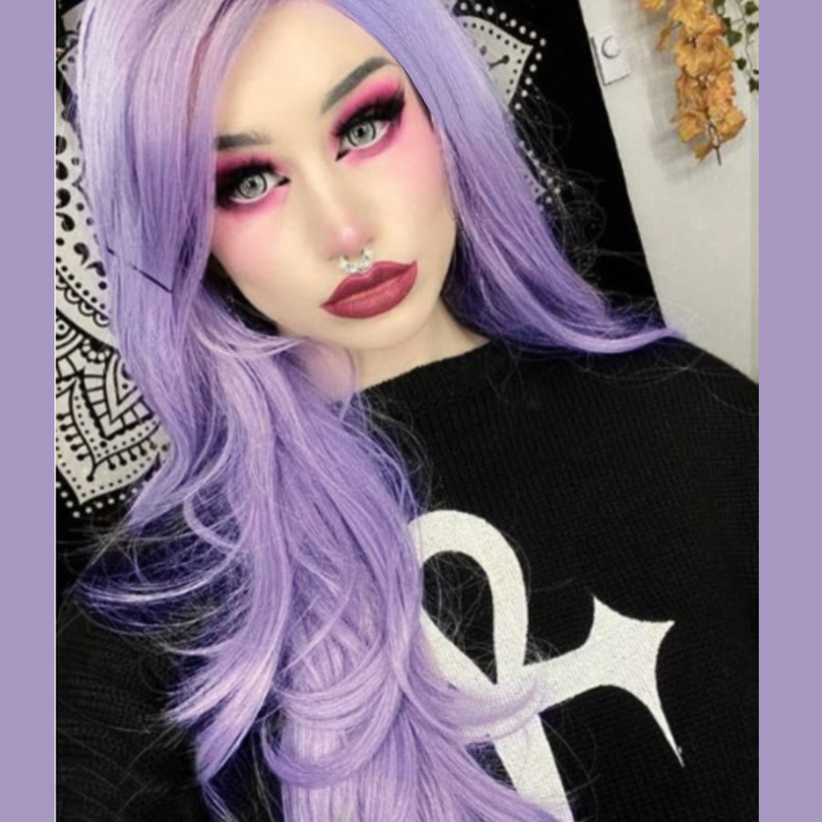 Long Lilac Purple Lace Front Wigs for Women Sexy Wavy Light Purple Really Long Wig Synthetic Full Wig Heat Resistant Fiber Hair Glueless Wigs 24 Inches