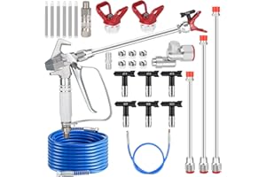 GREGYOUNG 23 Pcs 3600PSI Paint Sprayer Gun Kits,with 50Ft High Pressure Hose,Extension Pole & Spray Tips & Filters &Nozzle Seat etc,Compatible With Graco 390 395 490 495 595 695 795 1095 Airless Sprayer
