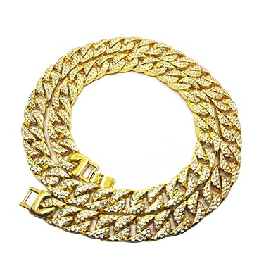 LUOEM 75 cm Herren Panzerkette Gold Überzogene Kristall Strass Kette breit Hip-Hop Halskette Halsschmuck