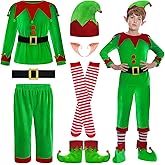 DITAIX Christmas Elf Costume for Boys - 6PCS Santa's Helper Costume - Velvet Elf Outfit Set for Kids Christmas Party