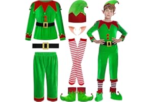 DITAIX Christmas Elf Costume for Boys - 6PCS Santa's Helper Costume - Velvet Elf Outfit Set for Kids Christmas Party