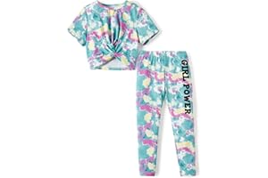 PATPAT Girls Clothing Sets Tie-dye Twist Front Short Sleeve Tops and Legging 2Pcs Outfits Girls Tracksuits