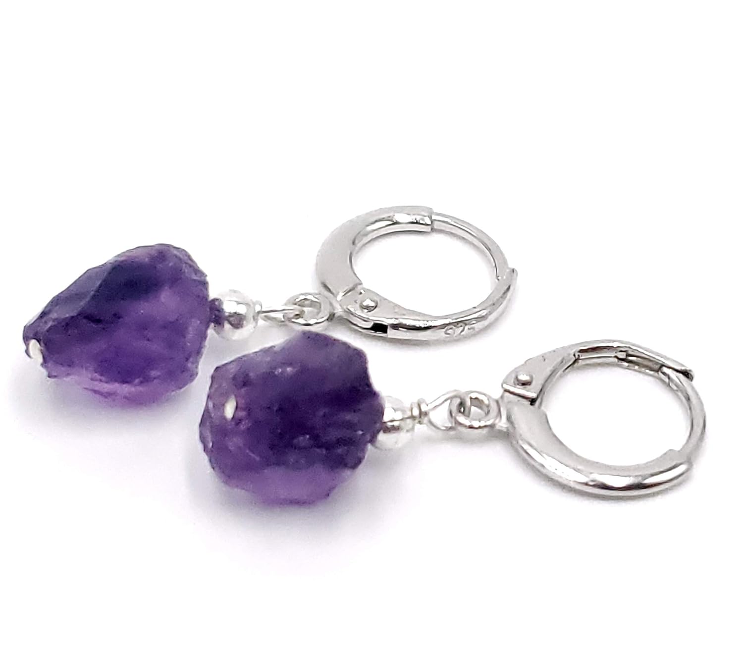 Creative Products Natural Raw Amethyst Drop Earrings With 925 Sterling Silver And Rhodium Plated Hook Purple February Birthstone Dangle Earrings Uniquelan Jewelry Handmade High Quality Www Heapbharat In