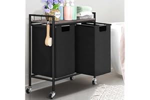 VRISA Laundry Hamper, Laundry Basket with Wheels Laundry Sorter with 2 Pull-Out and Removable Bags Laundry Organization and Storage 2 Section with Hooks for Laundry Room, Bathroom, 2 x 12Gallons (45L)