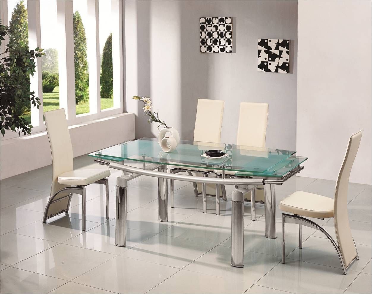 IJ Interiors DONATO EXTENDING GLASS CHROME DINING ROOM TABLE & 6 CHAIRS SETFURNITURE501810