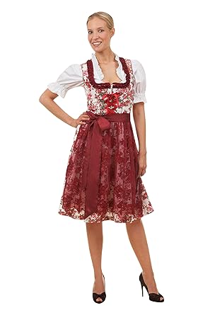 Edelnice Trachtenmode Edles Midi Dirndl 3-TLG. Exclusive Estefania inkl. passender Bluse und Schürze rot, blau oder schwarz G