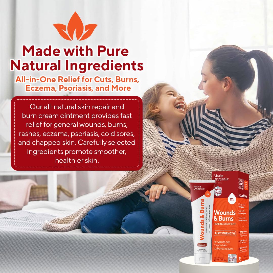 Marie Originals All-Natural Skin Repair and Burn Cream Ointment | First Aid Ointment | Accelerate Wound Healing for General Wounds, Chapped Hands, Cold Sores, Eczema, Psoriasis & Burn. 1.25oz