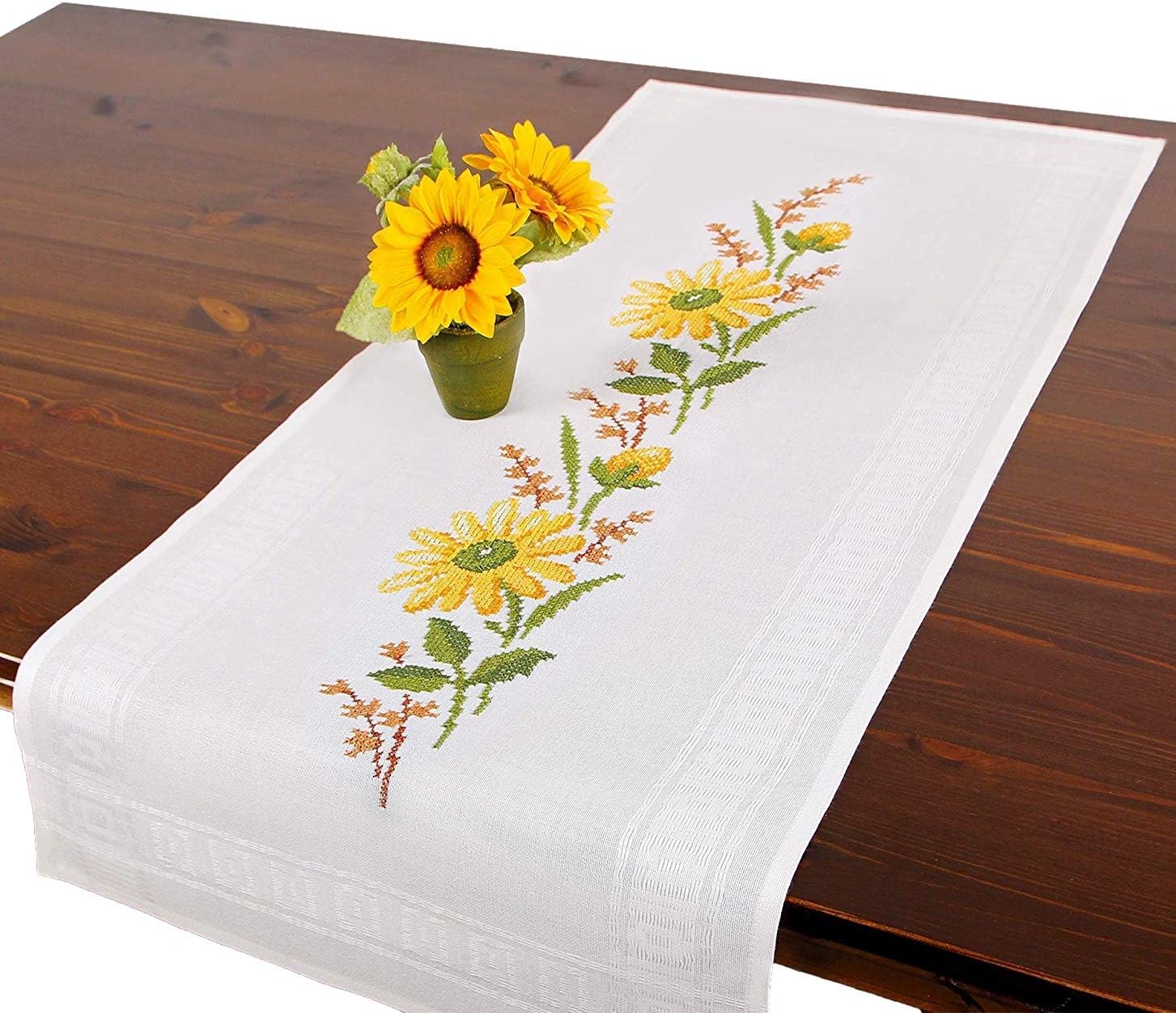 Embroidery Kit Yellow Flowers, Complete Table Runner Set, Needlework Embroidery kit for Adults, Cross Stitch Embroidery
