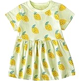 Infant Toddler Girls Short Sleeve Casual Dress Fruits Print Sundress A-Line Pleated Beach Dress