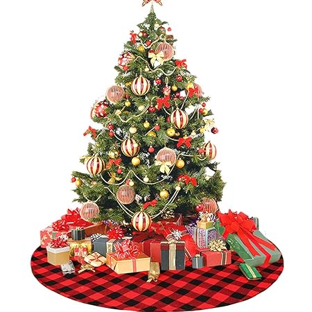 Deggodech Buffalo Plaid Gonna Albero Di Natale 90cm Rosso E Nero Buffalo Check Gonna Dellalbero Di Natale Copertura Di Base Tappeto Per Decorazione