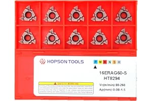 Hopson Tools 16ER/IR AG60 (Bronze) Carbide Inserts Laydown Threading 60 Degree External for Steel or Stainless Steel, 10pcs