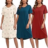 FEREMO 3 Pack Nightgowns for Women Soft Print Womens Nightshirts Short Sleeve Sleepwear