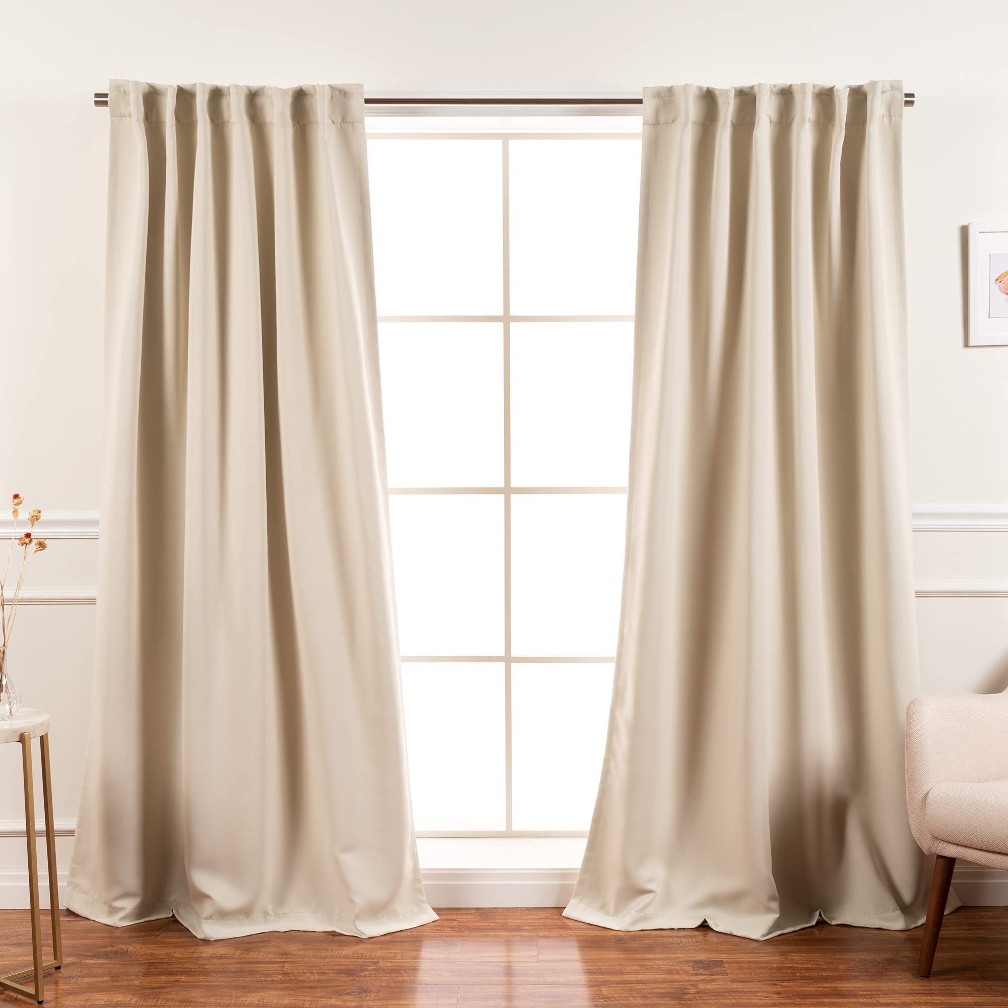 Best Home Fashion Premium Curtain Panels - Solid Thermal Insulated Window Treatment Drapes for Bedroom - Back Tab & Rod Pocket – Biscuit - 52" W x 84" L - (Set of 2 Panels)