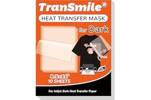 TranSmile Heat Transfer Mask for Inkjet Dark Heat Transfer Paper (10 Sheets, 8.5"x11"), Clear Iron on Transfer Tape for Dark Printable HTV