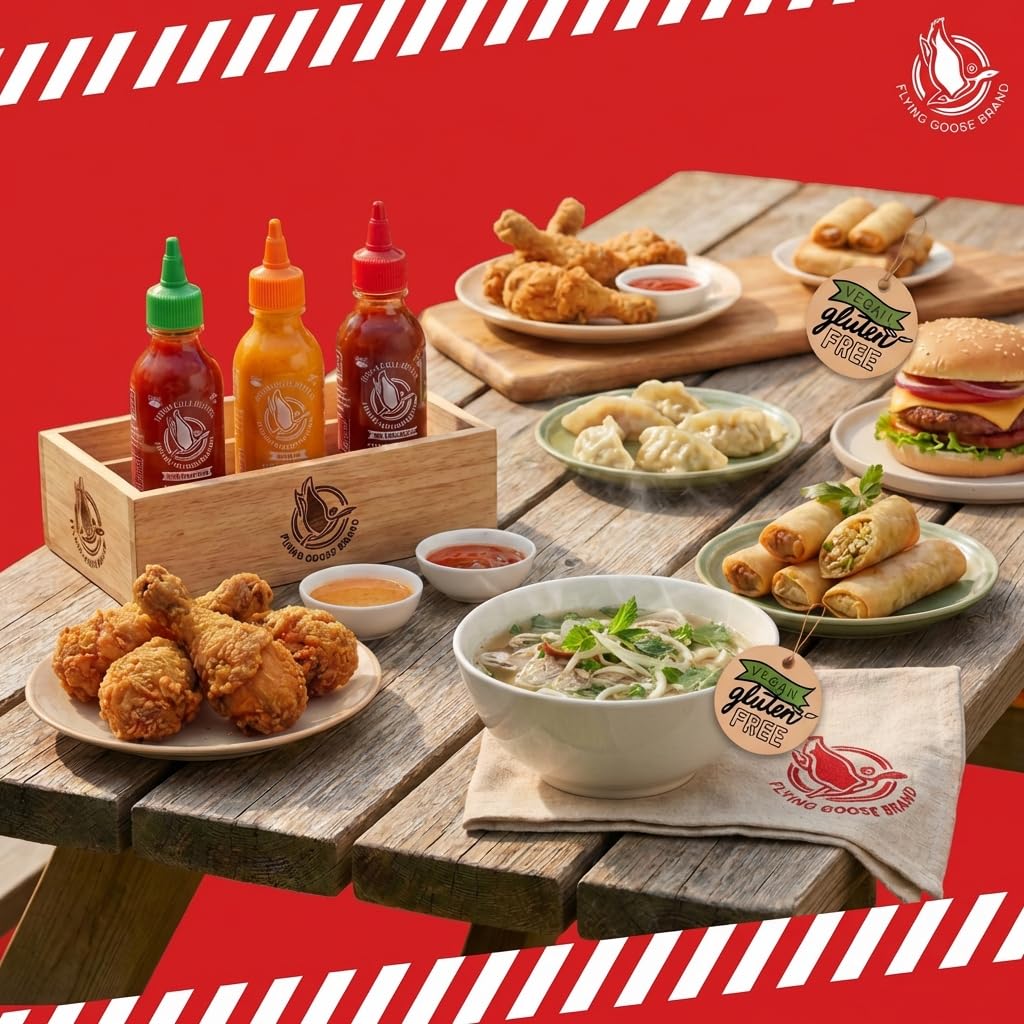 FLYING GOOSE Sriracha scharfe Chilisaucen Mischkarton in 3 Geschmacksrichtungen, ideal zum Verschenken, Würzsaucen aus Thailand zum Würzen, Dippen und Verfeinern, 3 x 100 ml Multipackung 7