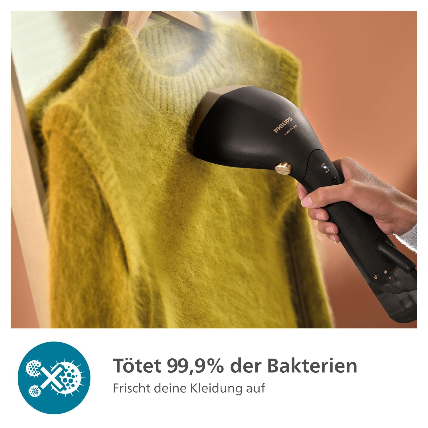 Philips Steamer 7000 Series - 1500W, 28 g/min Dampfleistung, zugespitzte Heizplatte aus Metall, 2 abnehmbare Wassertanks, inkl. Handschuh/StyleMat, Schwarz (STH7060/80) 8