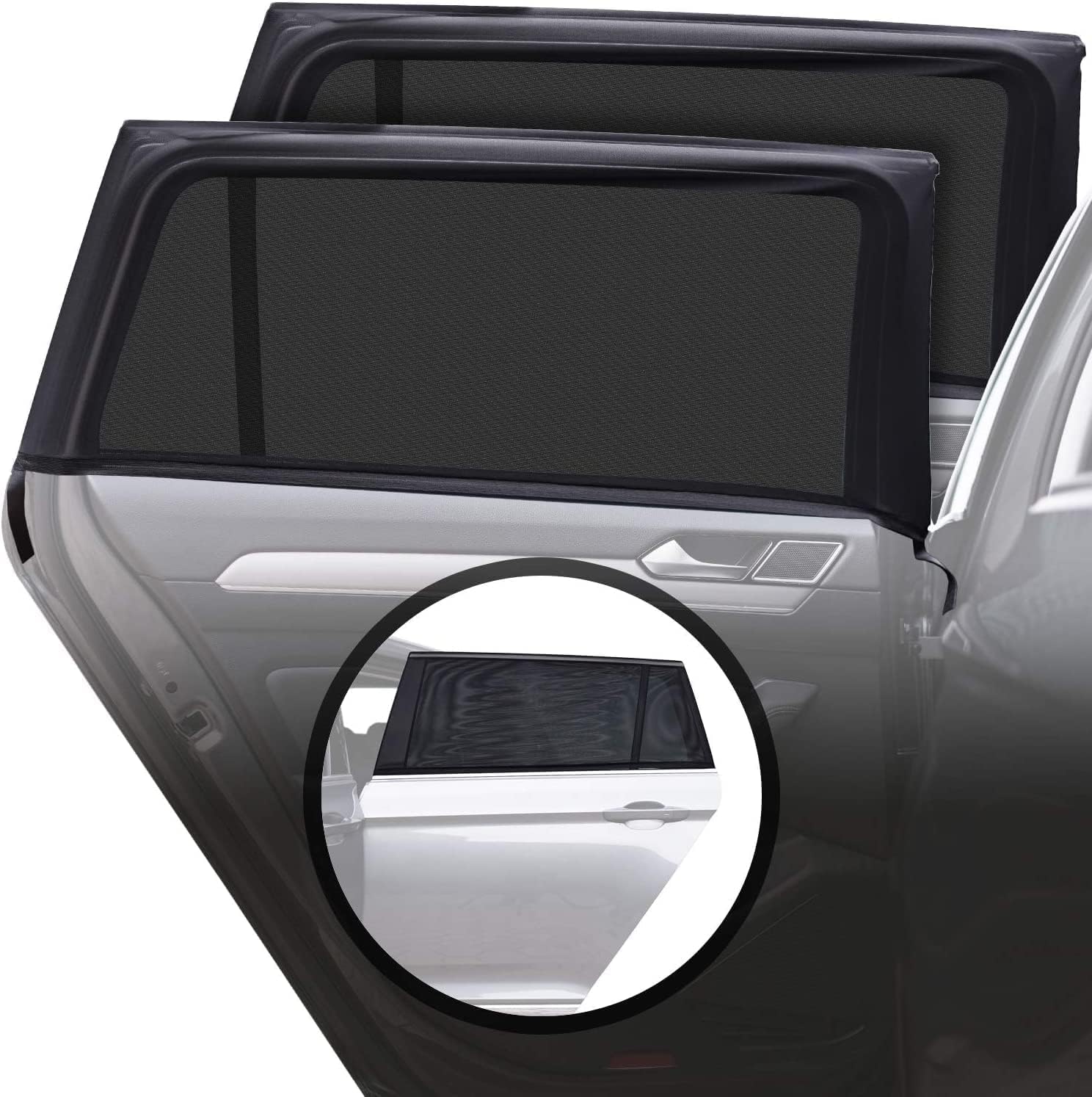 Car Window Shades for Baby with Certified UV Protection - Full Coverage for Rear Side Windows from Top to Bottom - Black Design Size L - Pack of 2