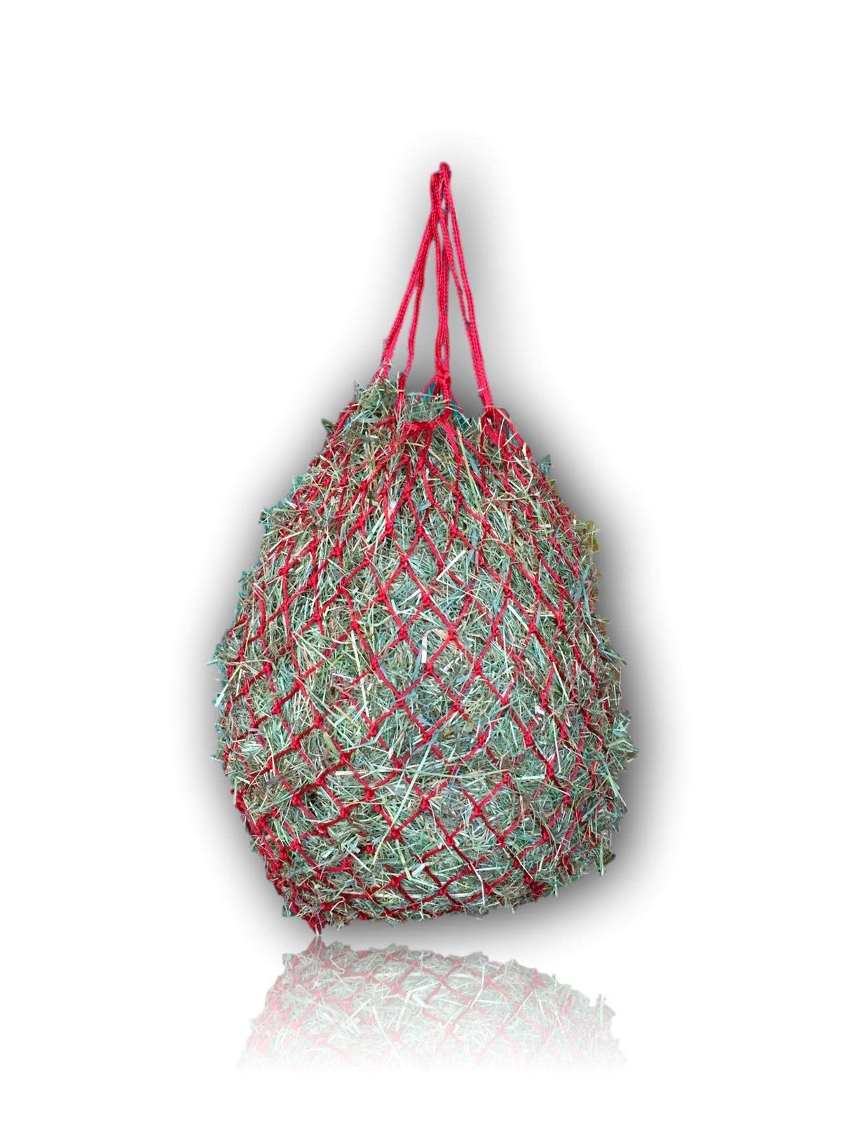 Extra Large Hay Net for Horses - 5 cm x 5 cm Mesh - Species-Appropriate Feeding Improved Digestion Hay Bag for Travelling Feeding Bag for Ponies Young Horses Old Horses Goats (Red)