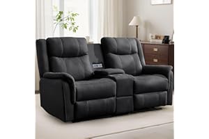 Korser Reclining Loveseat Couch, Loveseat Recliner Sofa with Manual Pull Tab, Reclining Couch with Console, US Outlets, USB P