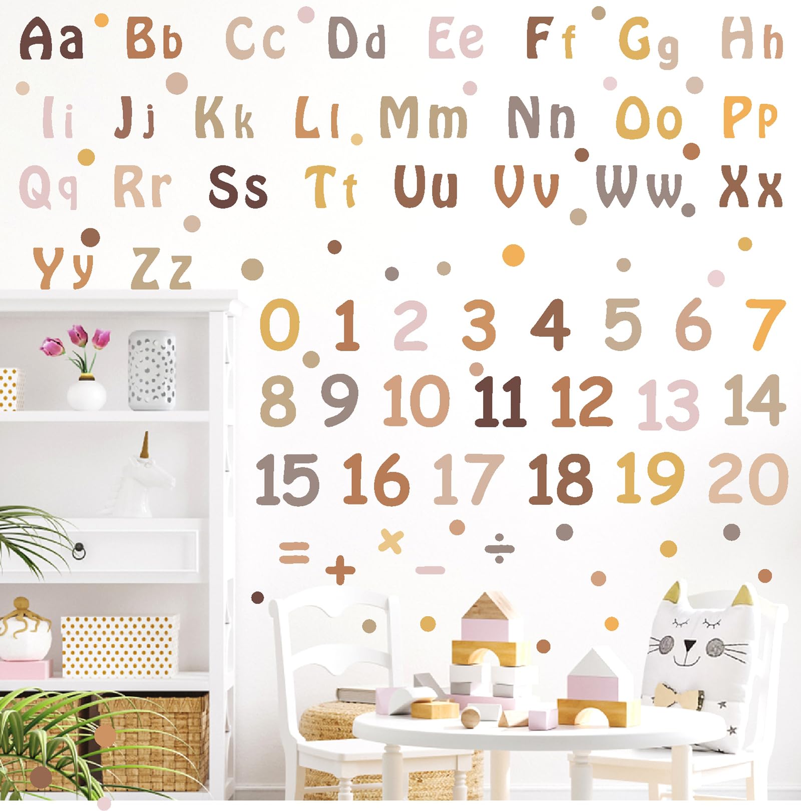 52 Pcs Boho Alphabet Wall Stickers Neutral Number Decals Peel and Stick Letters ABC for Kids Educational Learning Wall Decor for Nursery Playroom Classroom — image 1
