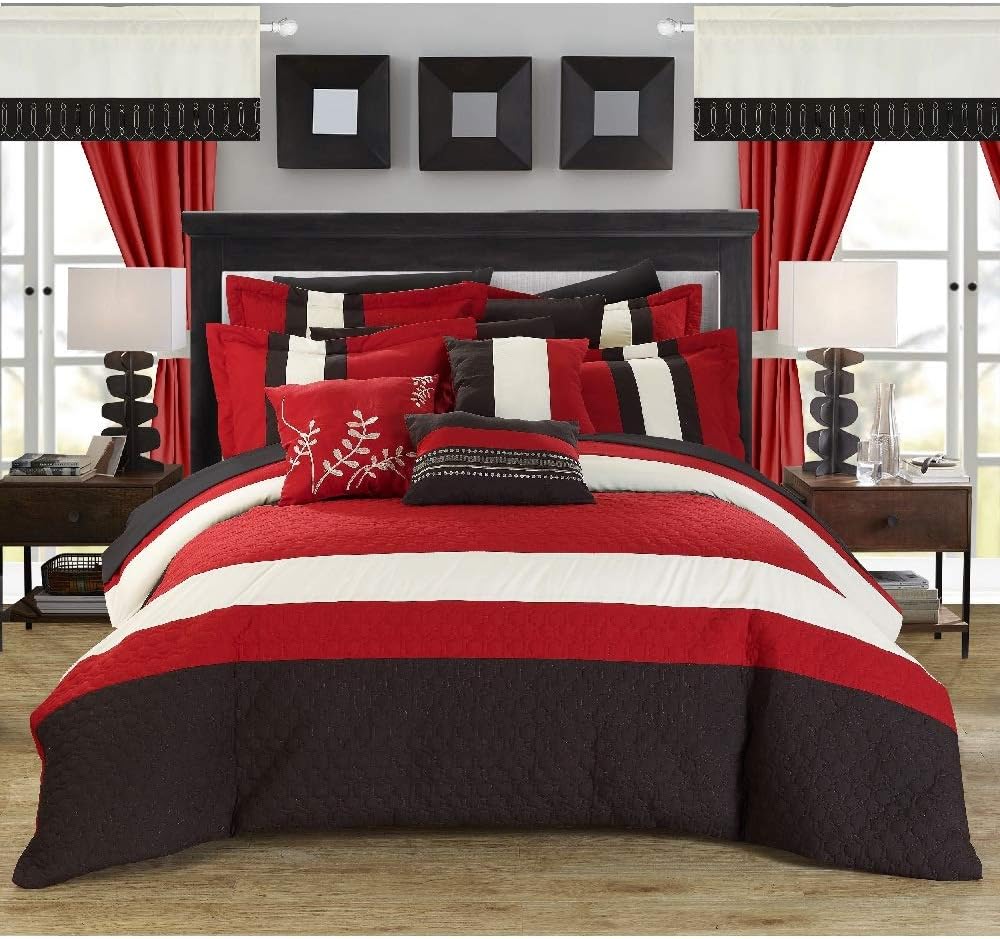 24 Pieces Geo Comforter Set with Sheets,Window Valances and