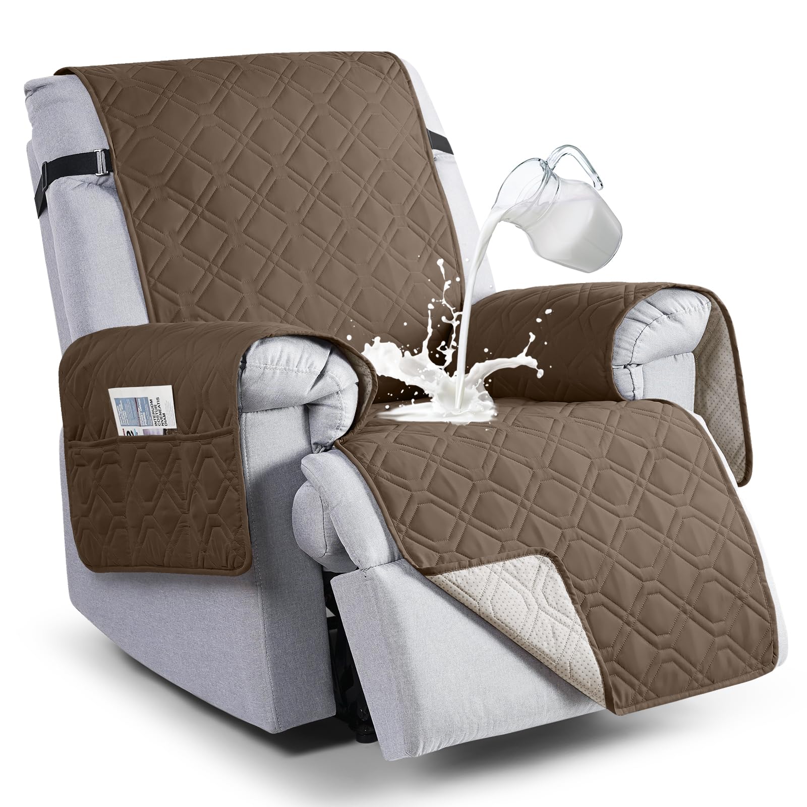 VANSOFY 100% Waterproof Recliner Chair Covers, Recliner Cover Non-Slip Dog Chair Cover Furniture Protector Washable Slipcover with Pocket, Elastic Straps for Pets, Dogs(Brown, 20")