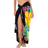 SHU-SHI Womens Hibiscus Floral Sarong Pareo Cover Up Bathing Suit Women Flower Beach Wrap Long Pool Trip Resort Skirt