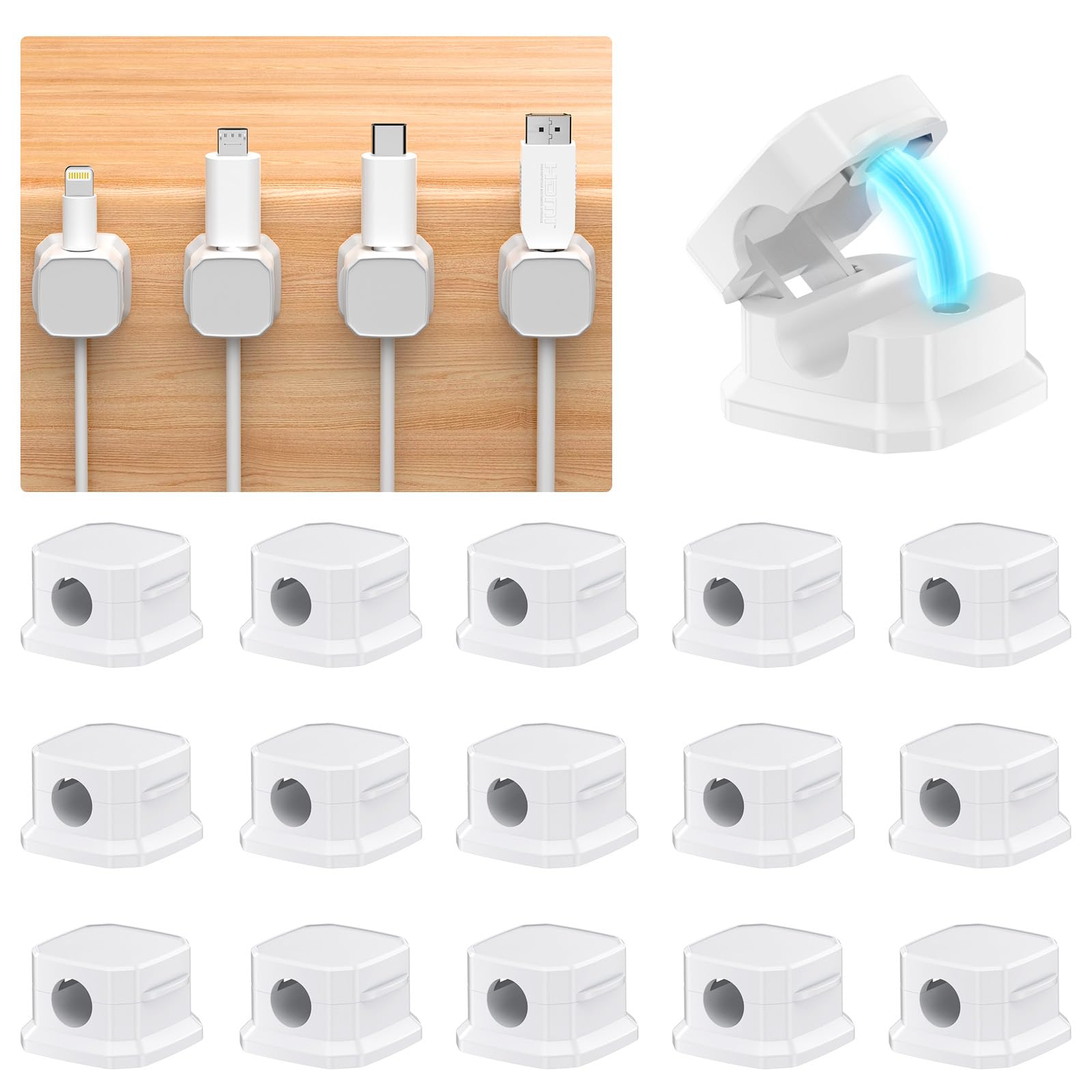 Photo 1 of 16 Pack Magnetic Cord Organizer, Cord Holder for Nightstand,Desktop Multipurpose Magnetic Cable Clips for Organizing Desk,Nightstand and Car Phone Charger(White)