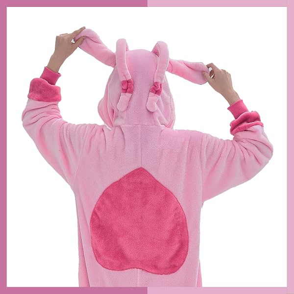 GONAAP UNISEX ADULT PINK ONESIE PAJAMAS ANIMAL ONE PIECE HALLOWEEN COSTUME COSPLAY SLEEPWEAR (PINK, LARGE)