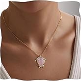 Sea Turtle Necklace, 18K Gold Plated Dainty Turtle Rose Quartz Necklace for Women, Natural Gemstone Beach Necklace Charm Jewelry