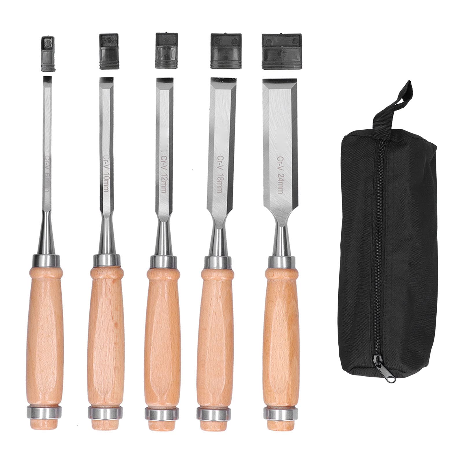Hyuduo 5 Pcs Woodworking Chisel Set, Chrome Vanadium Alloy Steel + Beech Durable Hard Practical Carving Engraving Chisel Knife,Woodworking Chisel