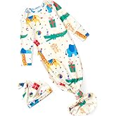 PATPAT Baby Sleeper Gown with Hat for Newborn, Knotted Baby Gown with Fold-Over Mittens for Infant Girl Boy Home Coming Gift