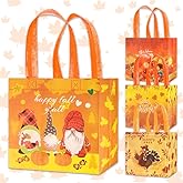 Hying 12PCS Thanksgiving Gift Bags for Gift Wrap Kids, Reusable Fall Themed Gift Bags with Handle Gnome Pumpkin Harvest Grocery Shopping Candy Bags for Autumn Thanksgiving Fall Party Favors Supplies