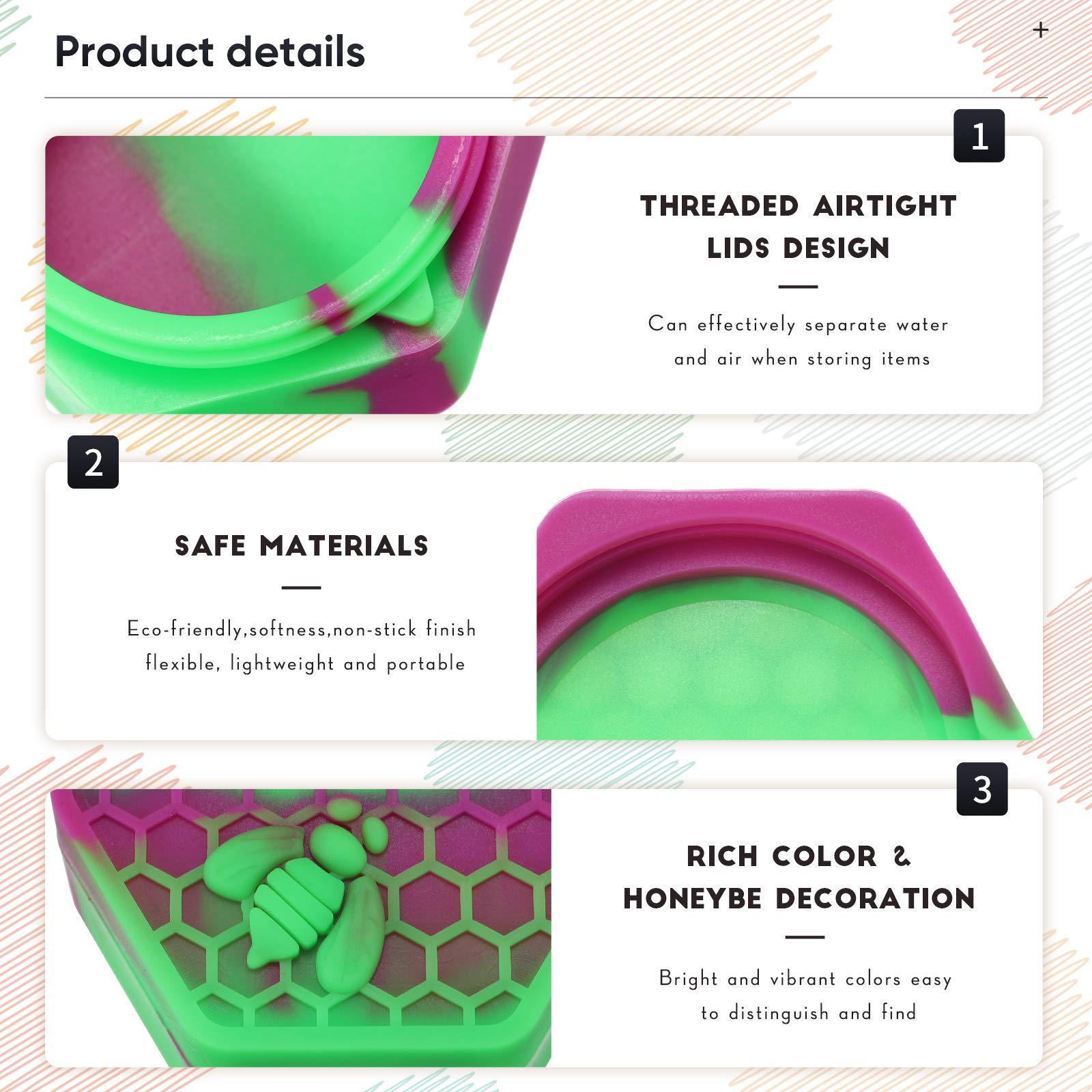 Patelai 5 Pieces Wax Silicone Container Jar Tools Include 26 ml Non Stick Hexagon Honeybee Jar Oil Kitchen Storage Container with 5 Inch Wax Mat Pad and Carving Tool