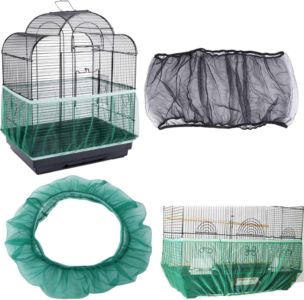 DAWEIF Nylon Mesh Bird Cage Cover Soft Dust-Proof Net Seed Catcher Guard Parrot Bird Cage Cover Accessories(M Black)