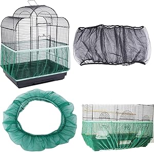 DAWEIF Nylon Mesh Bird Cage Cover Soft Dust-Proof Net Seed Catcher Guard Parrot Bird Cage Cover Accessories(M Black)