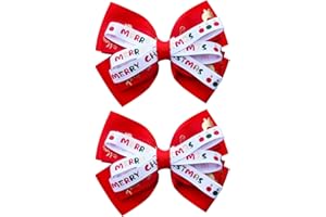JUCCPUL 2PCS Christmas Hair Bows for Girls 4 Inches Red Elk Grosgrain Ribbon Hair Accessories Small Xmas Boutique Hair Clips Elk Christmas Hair Accessories for Toddler Baby Girls