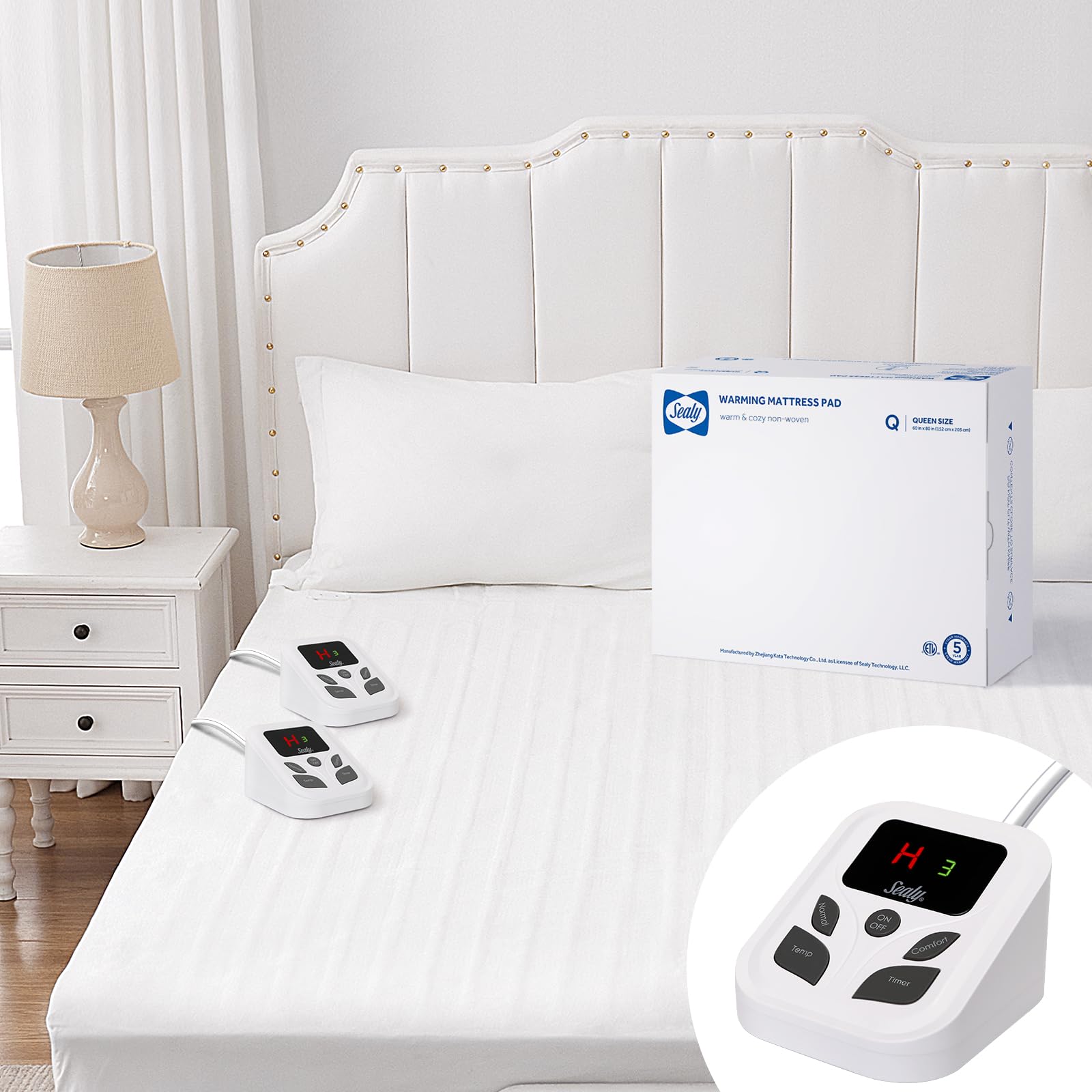Photo 1 of *Damaged item/Charger doesnt work* Sealy Heated Mattress Pad Queen Size 60x80 Inch with Dual Control 10 Heated Settings | Zone Heating Electric Mattress Pad | Auto Shut Off 1-9 Hours| Fit Up to 17" Deep Pocket | Machine Washable