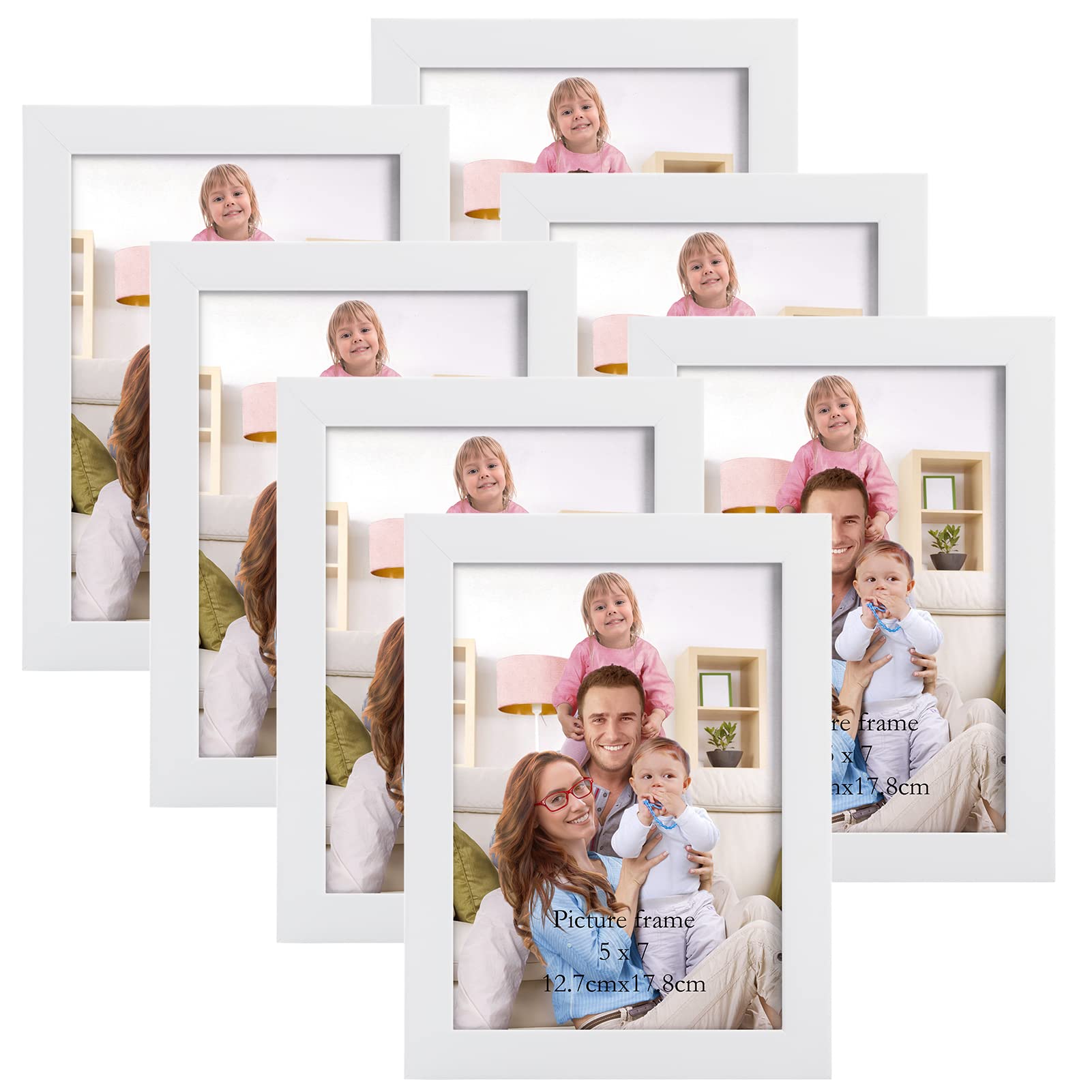 Giftgarden White 7x5 Photo Frames 7 Pack, Modern White 5 by 7 Photo Frames for Wall or Tabletop Display