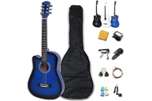 Rosefinch 38 inch Left Handed Acoustic Guitar Kit for Beginner 3/4 Size Cutaway Lefty Acustica Guitarra Bundle Set (38" Blue)