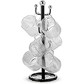 Leijosya 6 High-End Glass Coffee Mugs with Handles and Cup Holders, 12 Ounce Classic Vertical Striped Glass Mugs for Hot and Cold Drinks, American Style, Latte, Cappuccino