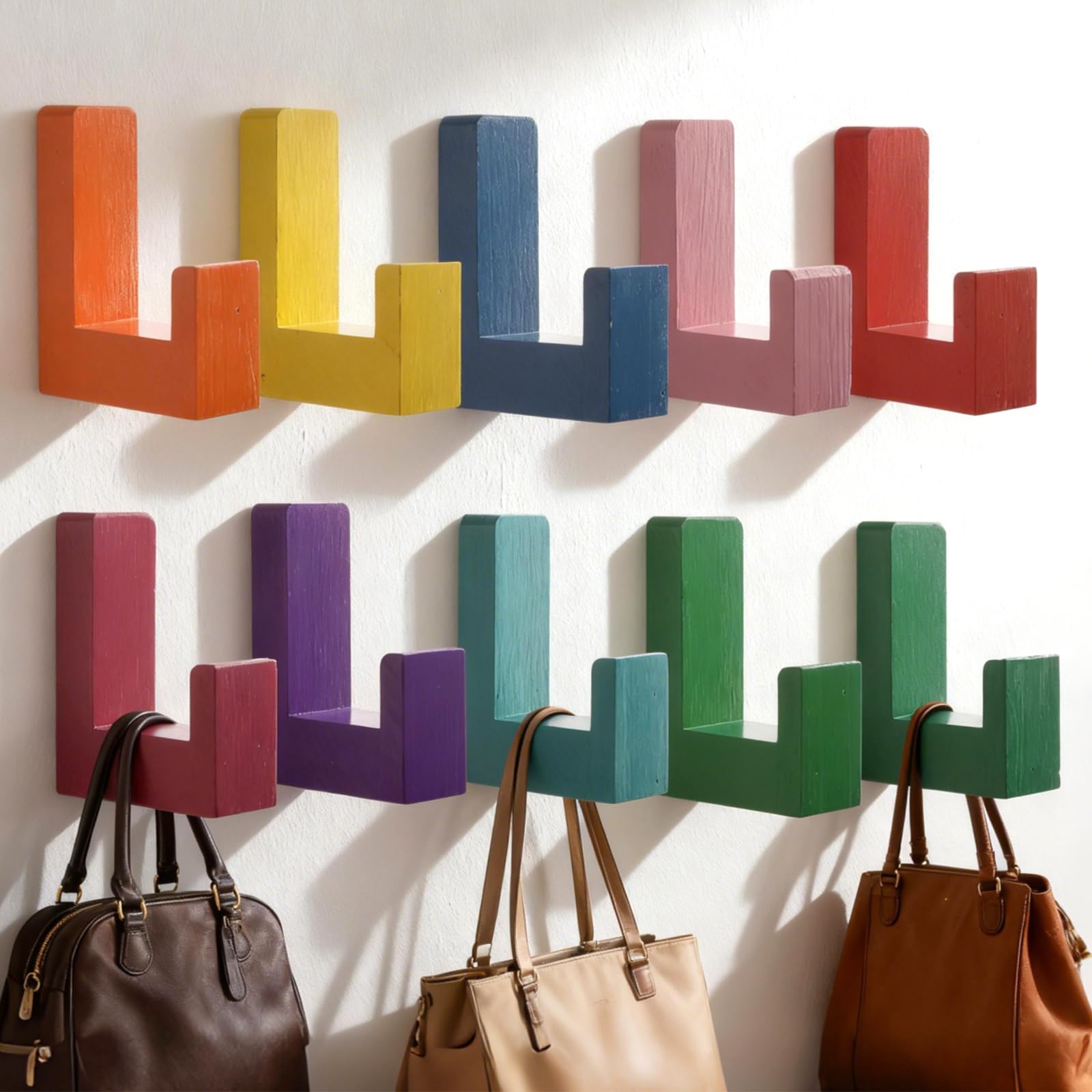 Photo 1 of 10 Pack Colorful Coat Wall Hooks Cute Kids Backpack Adhesive Hooks Wooden Coat Rack Wall Mount Candies Color Hook for School Office Hanging Bags Posters Key Towels Entryways Bathrooms Door Decor