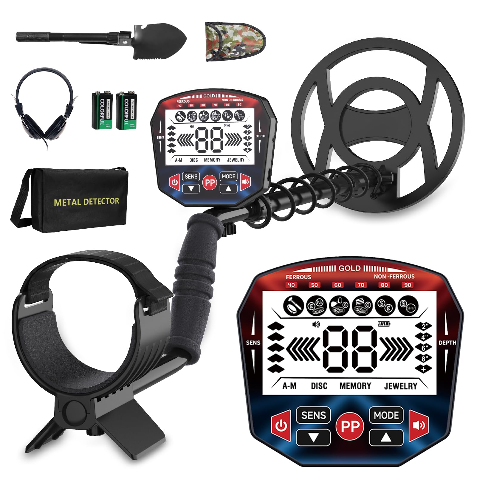 Photo 1 of Metal Detector for Adults Professional, High Accuracy Gold Detector Set, Waterproof Coil LCD Display Height Adjustable Advanced DSP Chip, Detector De Metales Oro Y Plata for Exploration Hiking (Red)
