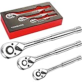 TOMMARS Ratchet Set 1/4" 3/8" 1/2" Drive Ratchet Socket Wrench Kit 72-Tooth Quick-Release Reversible, Cr-V Alloy Steel