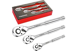 TOMMARS Ratchet Set 1/4" 3/8" 1/2" Drive Ratchet Socket Wrench Kit 72-Tooth Quick-Release Reversible, Cr-V Alloy Steel