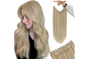 YoungSee Wire Human Hair Extensions Highlight Hidden Wire Extensions Dark Ash Blonde Highlights Golden Blonde Couture Wire Hair Extensions Real Human Hair Highlight Hair Extensions Wire 14Inch 80G