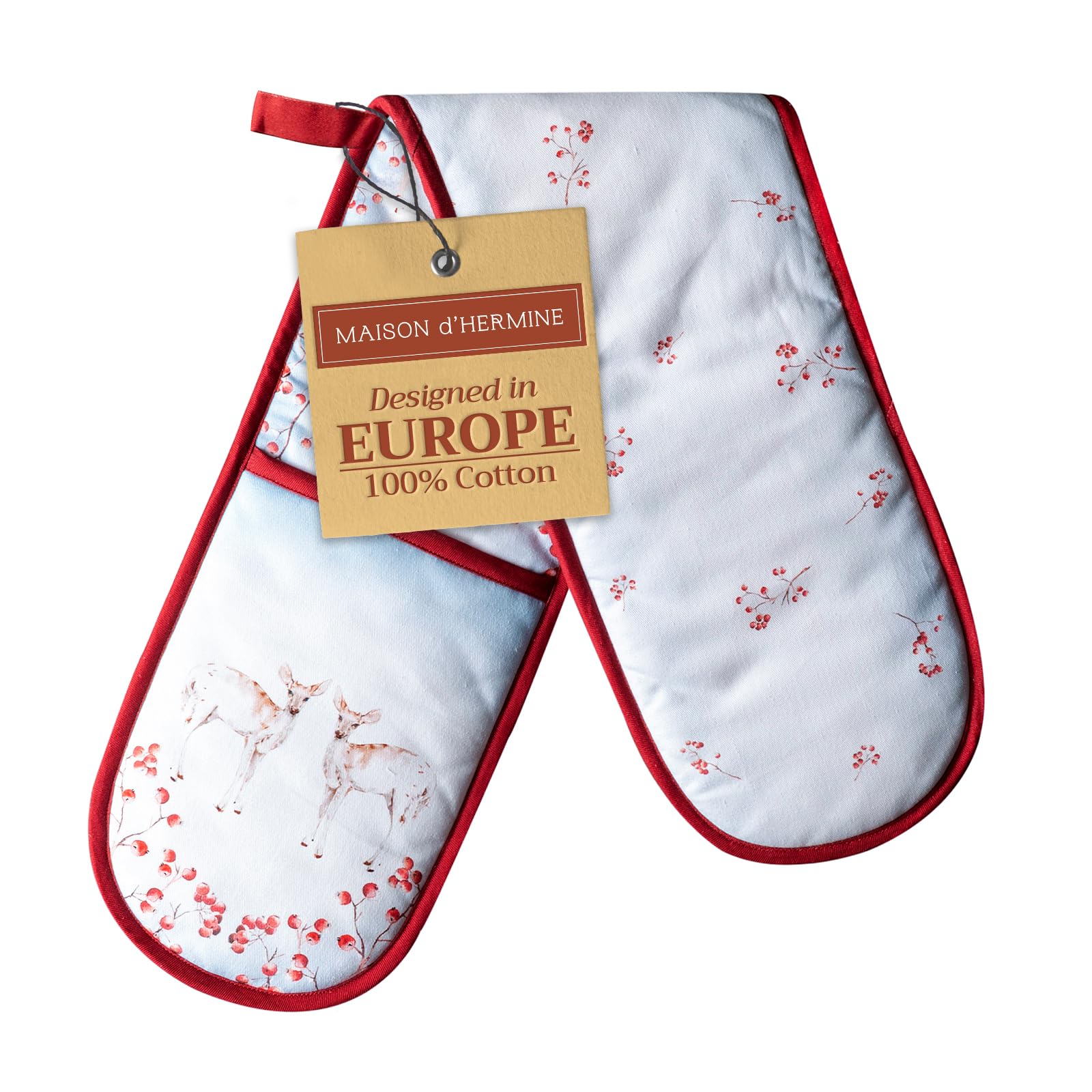 Maison d' Hermine Double Oven Mitt (18 cm x 89 cm) 100% Cotton Heat Resistant BBQ Cooking Gloves with Loop for Christmas Decorations Baking Cooking Barbeque Handling Hot Pan (Fairy Tale Forest) — image 1