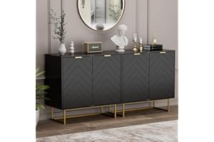 Scurrty Set of 2 31.5'' Sideboard Buffet Cabinet with Storage, Top Weight Capacity 150lbs Sideboard Storage Cabinet with Doors and Adjustable Shelf, Accent Cabinet for Living Room, Kitchen, Black