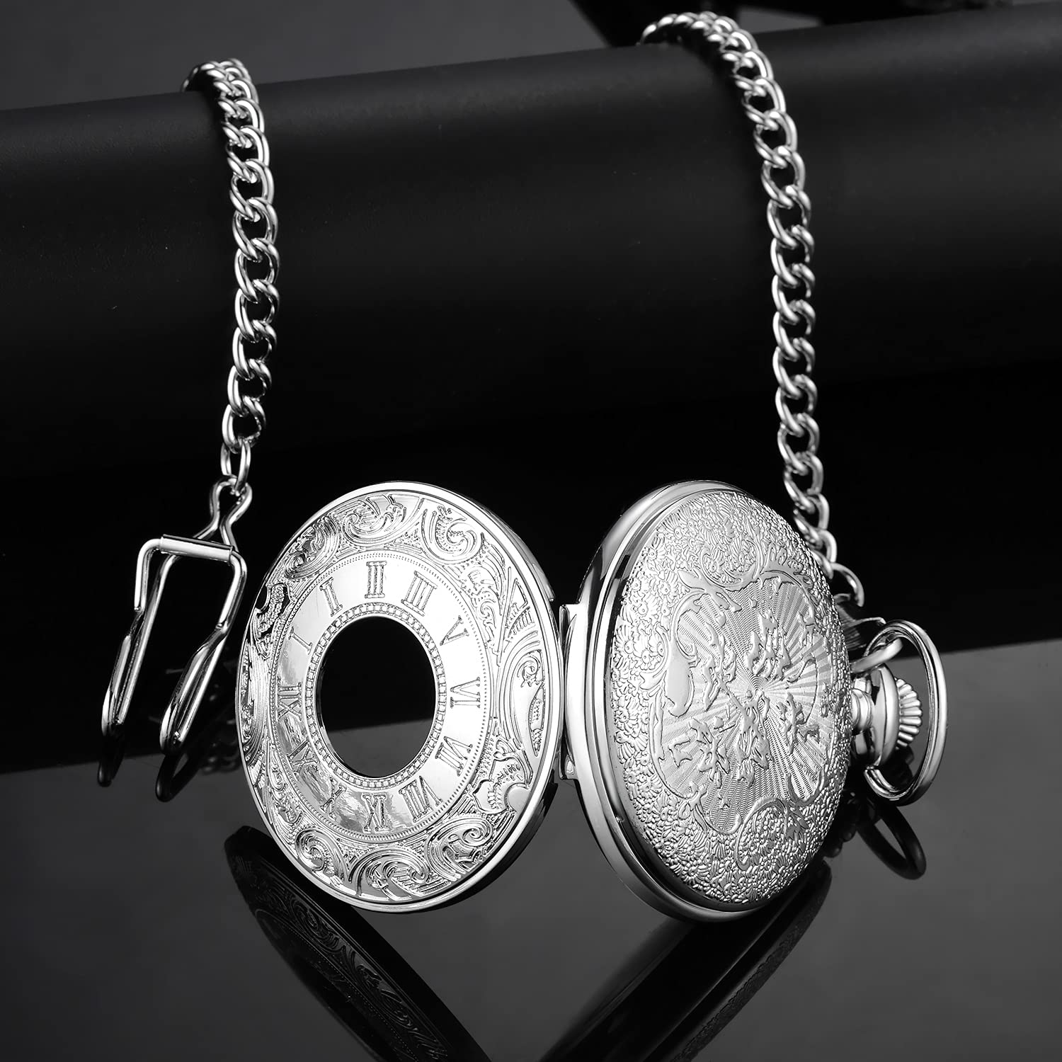 LYMFHCH Vintage Pocket Watch Roman Numerals Scale Quartz Pocket Watches with Chain Christmas Graduation Birthday Gifts Fathers Day