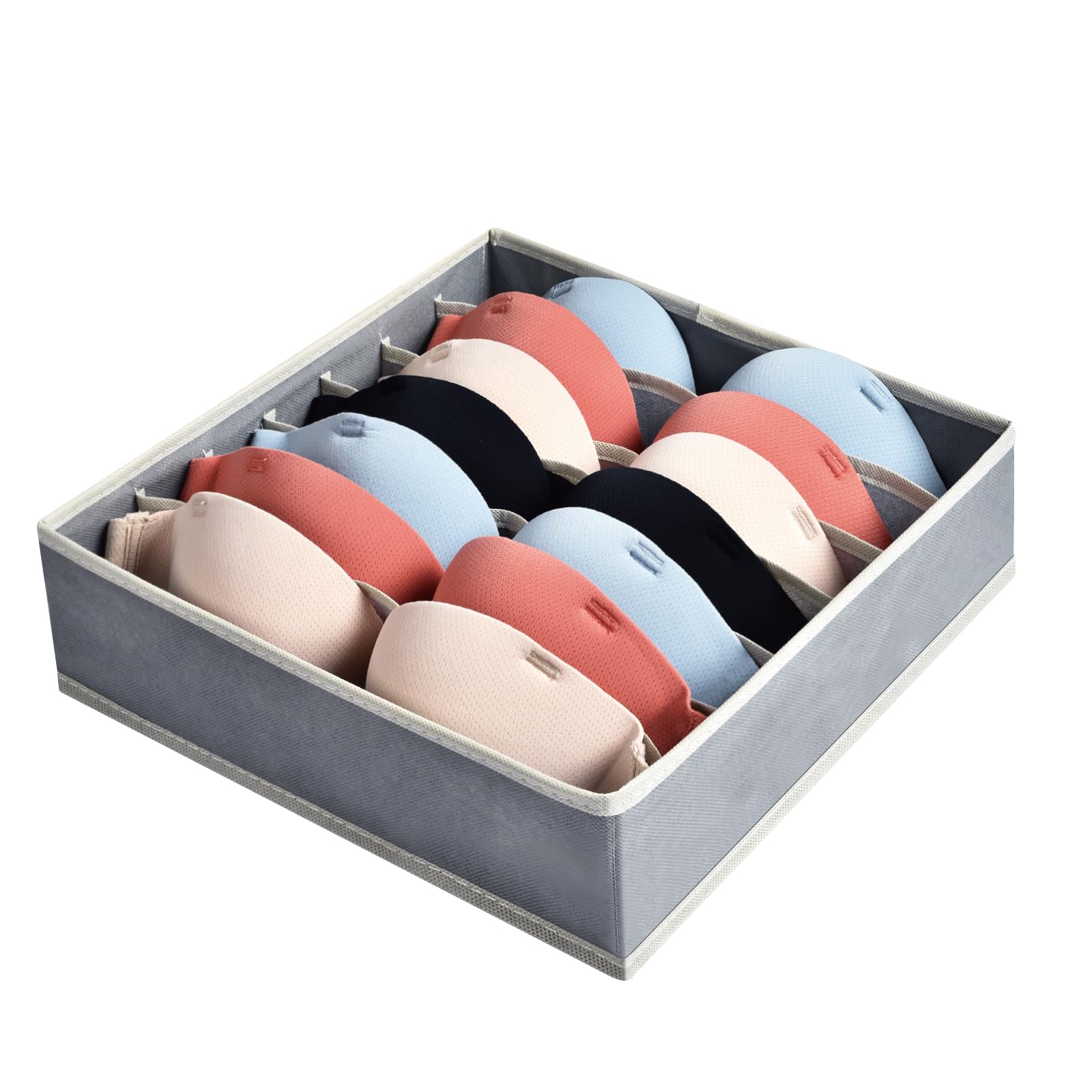 AiQInu Bra Organiser Storage Box, 7 Cell Foldable Drawer Organiser for Bra, Wardrobe Drawer Divider Underwear Organiser for Storing Bras, Socks and Ties